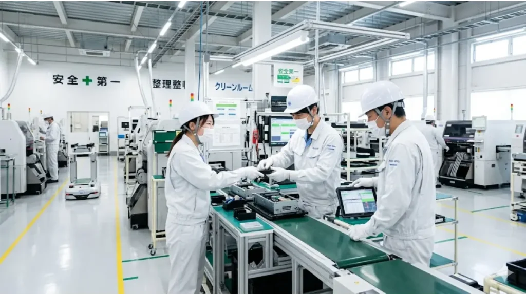 高卒で寮ありの仕事からスタートし、現場作業員から資格取得を経て管理職や専門職へステップアップするキャリアロードマップを説明する16:9の図解イラスト。