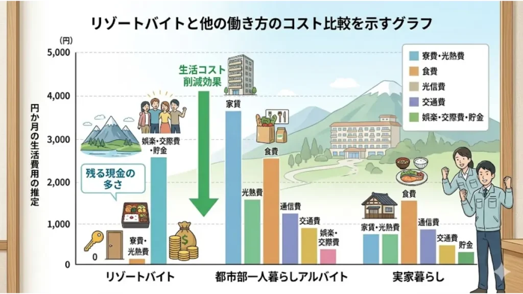 リゾートバイトの生活コスト削減効果