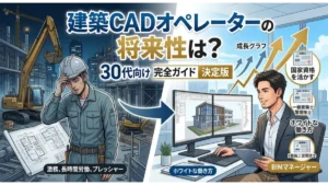激務に悩む30代の建築技術者がCADオペレーターへ転向し明るい将来性とホワイトな働き方を手に入れるイメージ